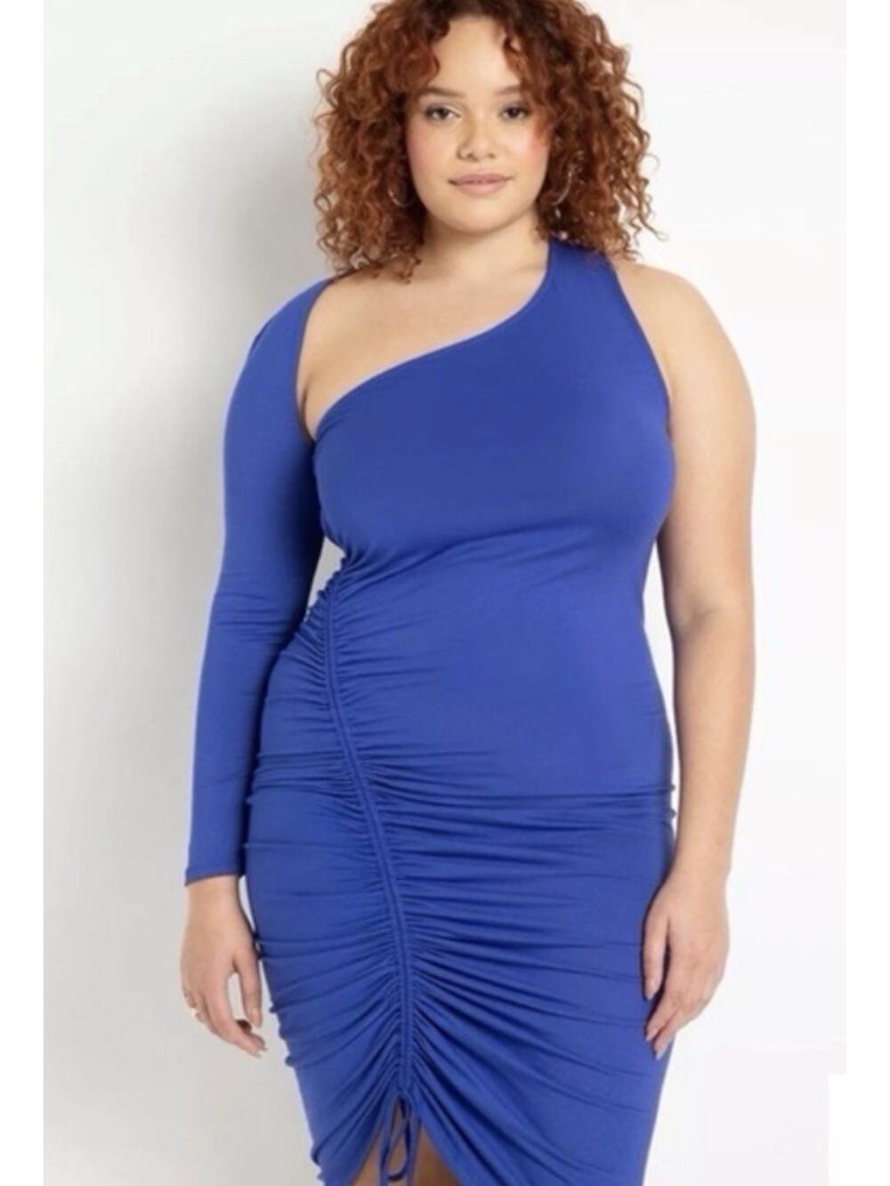 Eloquii Royal Blue Ruched One Sleeve Midi Dress Size 24